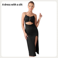 Women's Pure Color Halter Sleeveless Split Dress - Chic Angle