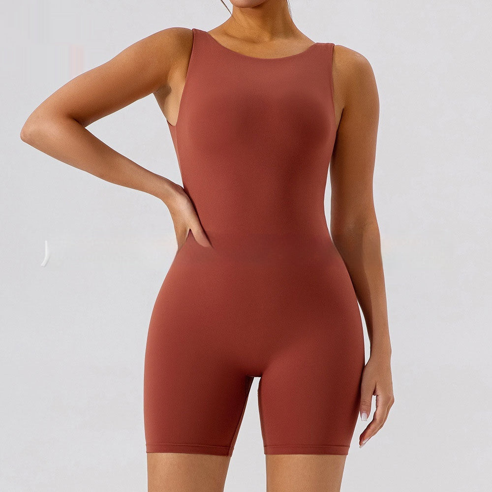 Nude Feel U-shaped Beauty Back Aerial Yoga Suit Peach Hip Pilates Jumpsuit For Women