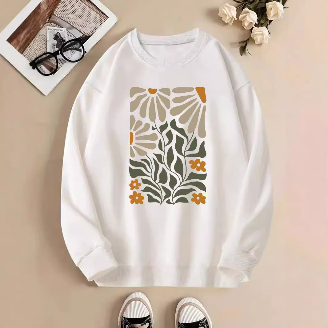 Flowers And Plants Round Neck Long Sleeve Sweater For Women