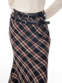 Plaid Mid Length Plaid Half Length Fishtail Skirt