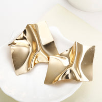 European and American Personality Trend Earrings Metal Texture Folds Exaggerated Geometric Earrings