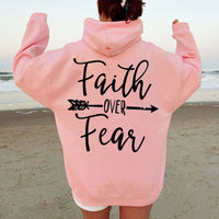 Plain Letter Printed Kangaroo Pocket Drawstring Women's Brushed Hoody
