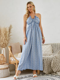 Bohemian Halter Maxi Dress - Women's Summer Sleeveless Flowy Beach Dress