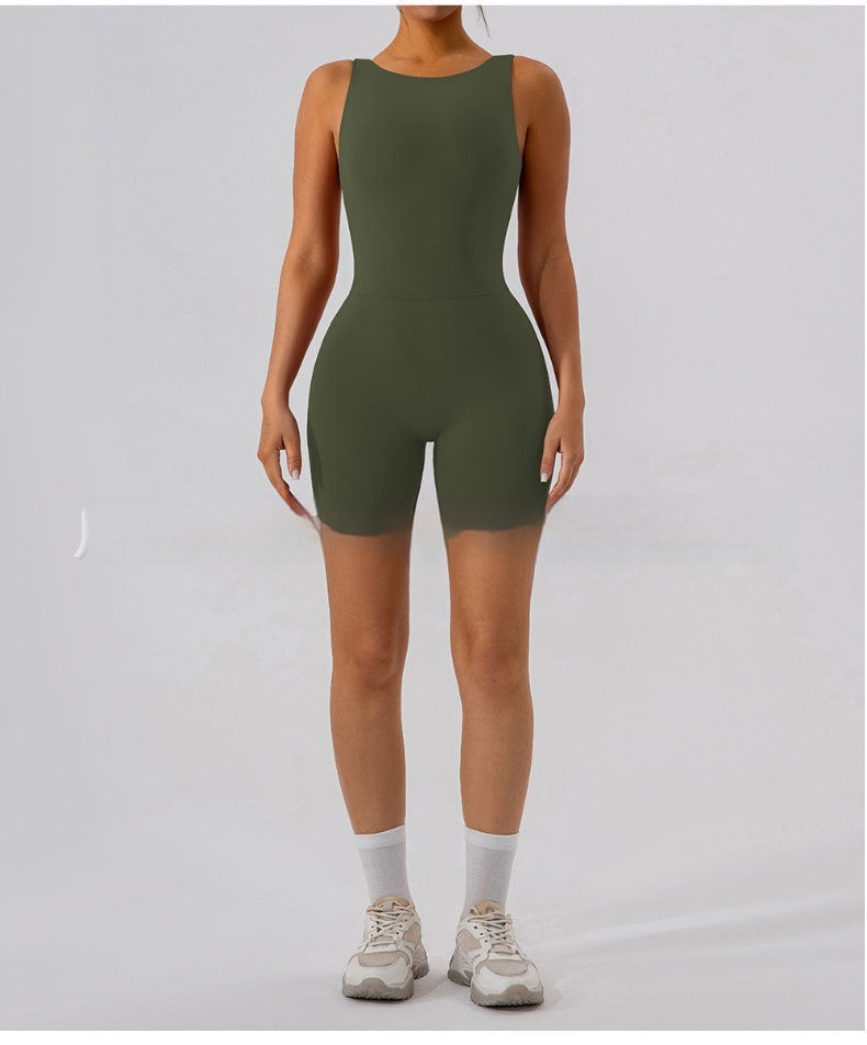 Nude Feel U-shaped Beauty Back Aerial Yoga Suit Peach Hip Pilates Jumpsuit For Women