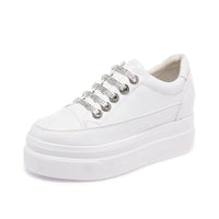 Genuine Leather Platform Versatile Casual Breathable White Muffin Height Increasing Insole Women's Board Shoes - Chic Angle