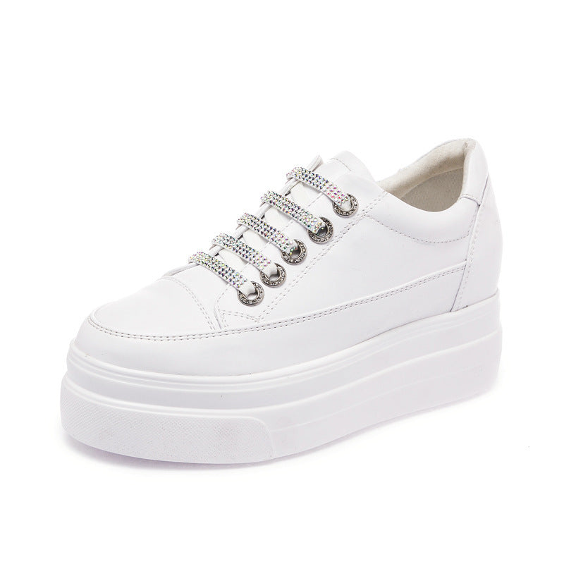 Genuine Leather Platform Versatile Casual Breathable White Muffin Height Increasing Insole Women's Board Shoes - Chic Angle