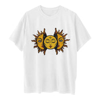 Printed Round Neck Short Sleeve Sun Moon Sun Moon Printed Top Women's T-shirt