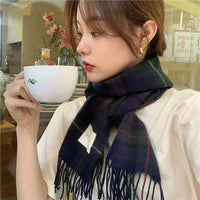 Retro Plaid Scarf Women Winter Imitation Cashmere Shawl