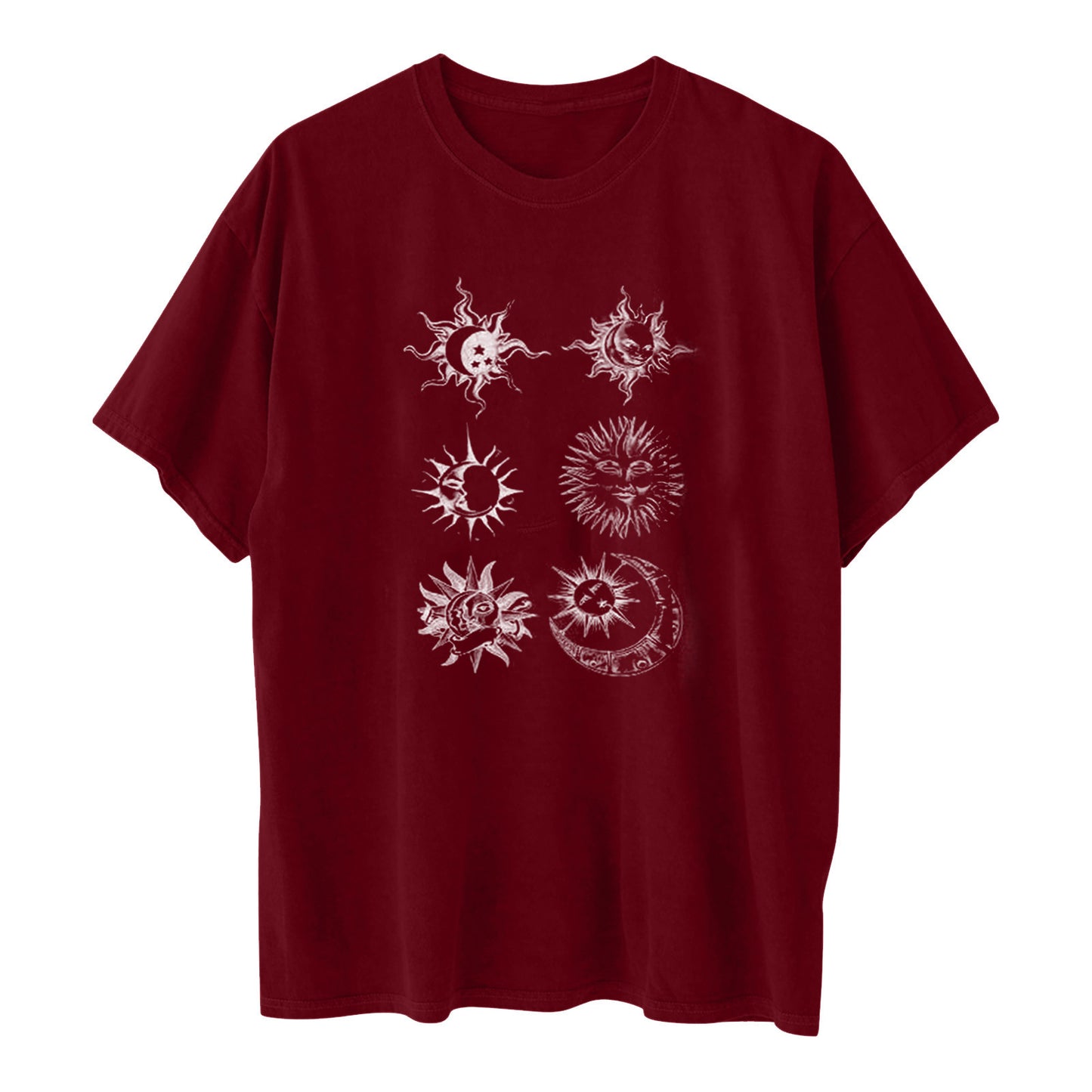 Printed Round Neck Short Sleeve Sun Moon Sun Moon Printed Top Women's T-shirt