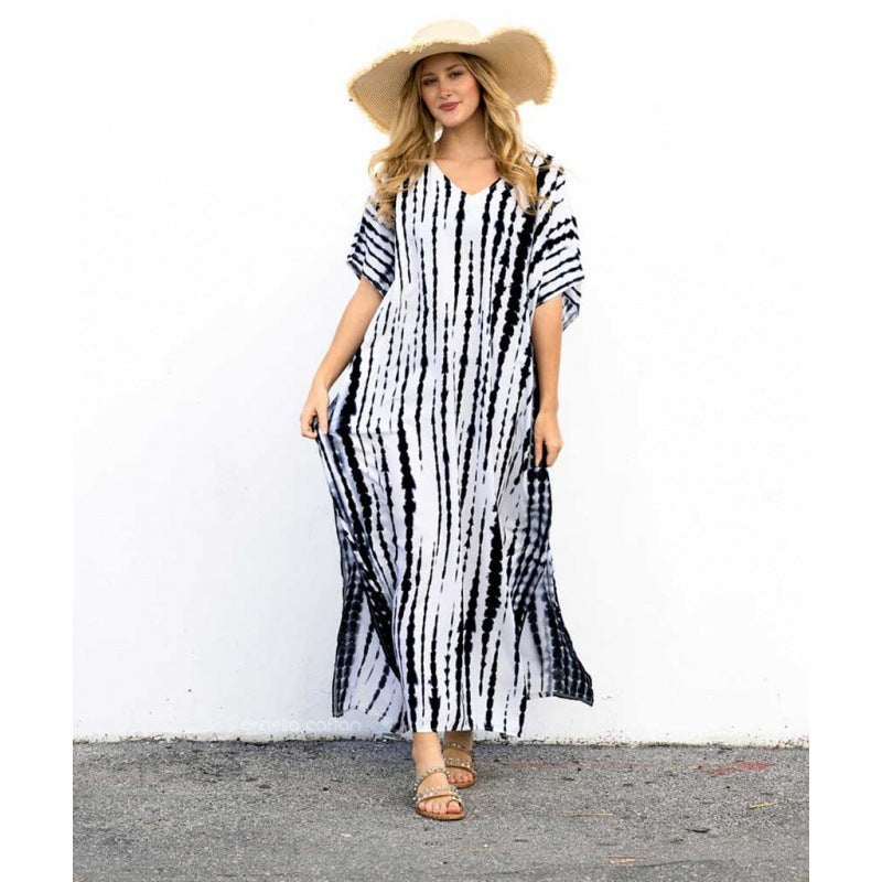 Rayon Printed Blooming Loose Vacation Robe Beach Dress Bikini Sun Protection Shirt