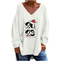 Women's Solid Color And V-neck Loose Casual Long Sleeves Top