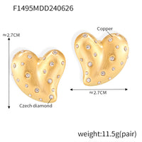 Diamond Love Heart Earrings Brushed Simple Niche