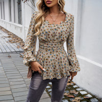 Women's Bubble Sleeve Mori Style Elegant Floral Print Long Sleeve Top