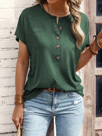 Top Solid Color Button Fashion Short Sleeve T-shirt Women