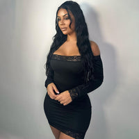 Women's Lace Stitching Pure Color Tight Sheath Dress
