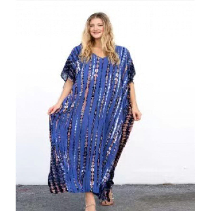 Rayon Printed Blooming Loose Vacation Robe Beach Dress Bikini Sun Protection Shirt