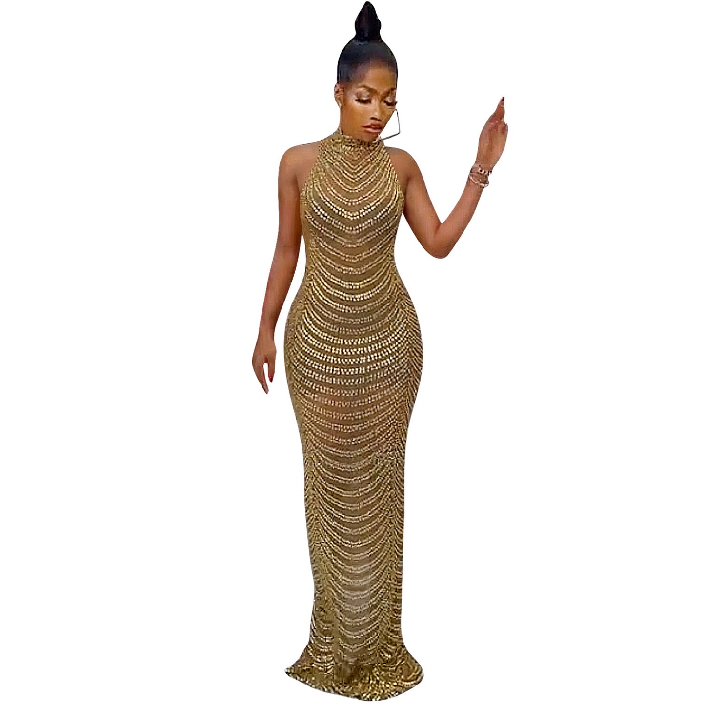 Fashion Backless Nightclub Party Formal Dress Rhinestone