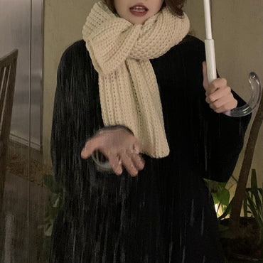 All-match Winter Thickened Warm Solid Color Thick Knit Woolen Scarf Women