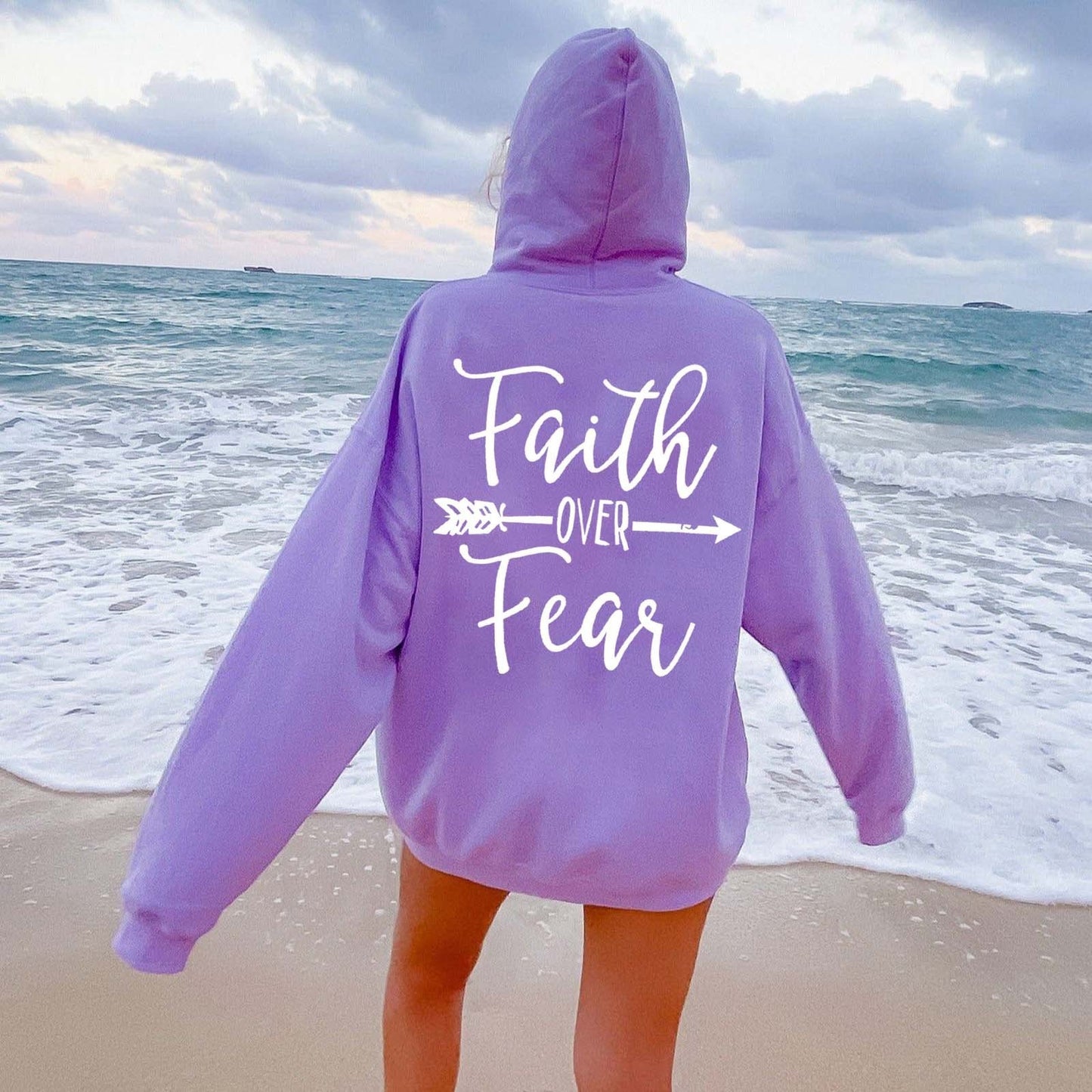 Plain Letter Printed Kangaroo Pocket Drawstring Women's Brushed Hoody