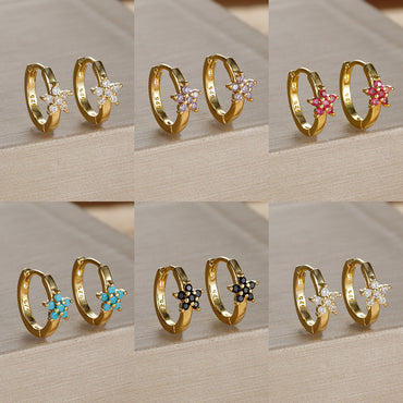 Silver Needle Geometric Stars Rhinestone Earrings Women's Fashion