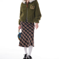 Plaid Mid Length Plaid Half Length Fishtail Skirt