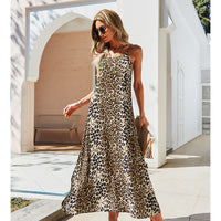 Leopard Print Sling Dress Summer Waist Waist Was Thin And Big Swing Dress