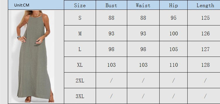 Fashion Cotton Linen Slit Sleeveless Loose Dress