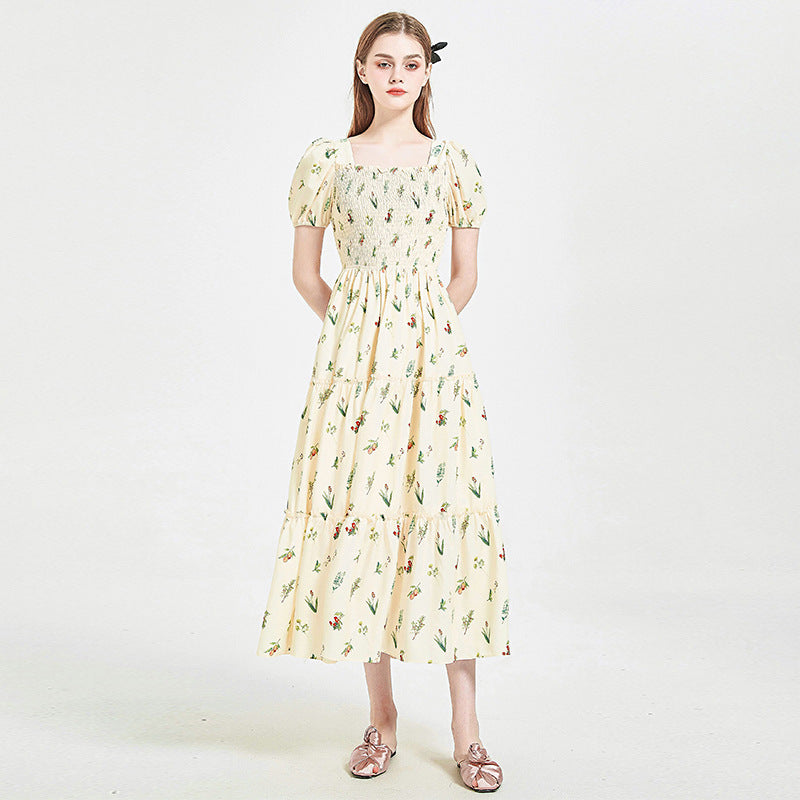 High-end Gentle French Square Collar Temperament Vacation Elegant Dress Trendy