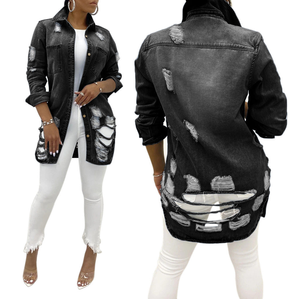 Cross-border Denim Jacket Ripped Sexy