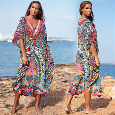 European And American New Satin Loose Fit Dress Vacation Casual Overlay Cover Up
