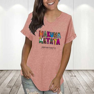 Round Neck Pleated Lace Personalized Printing Series Short Sleeve
