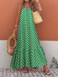 European And American Bohemian Vacation Style Wooden Ear Girl Print V-neck Brace Loose Long Dress