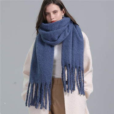 European And American Plus Long Scarf Winter Cashmere Warm All-matching Solid Color Scarf Men And Women Fashion Tassel Scarf New