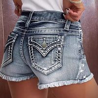 European And American Women's Clothing Stretch Slim Fit All-match Ripped Denim Shorts