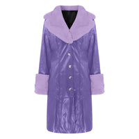 Lapel Long Coat Fur Collar Temperament Zipper Women PU Jacket