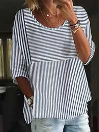 Summer Plus Size Round Neck Striped Casual T-shirt