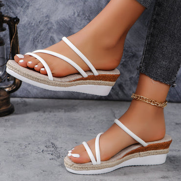 Ethnic Style One Strap Sandals Platform Wedge Buckle Plus Size