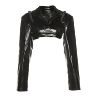 Women's New Style Long-sleeved Lapel Umbilical Slimming PU Leather Top
