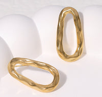 Hollowed Heart Shape Stud Design Hammer Line Geometric Personality Retro Stainless Steel Earrings