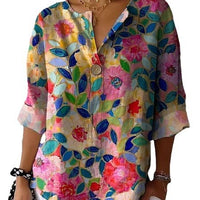 Women's Spring And Autumn Button V-neck Casual Top T-shirt