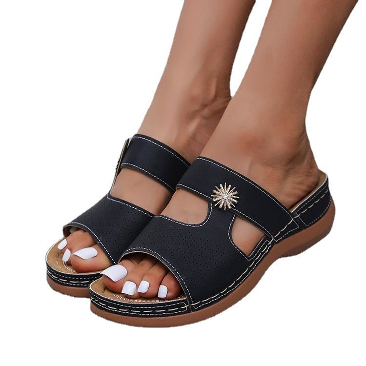 Embroidered Fish Mouth Women's Thick Bottom Hollow Sandals