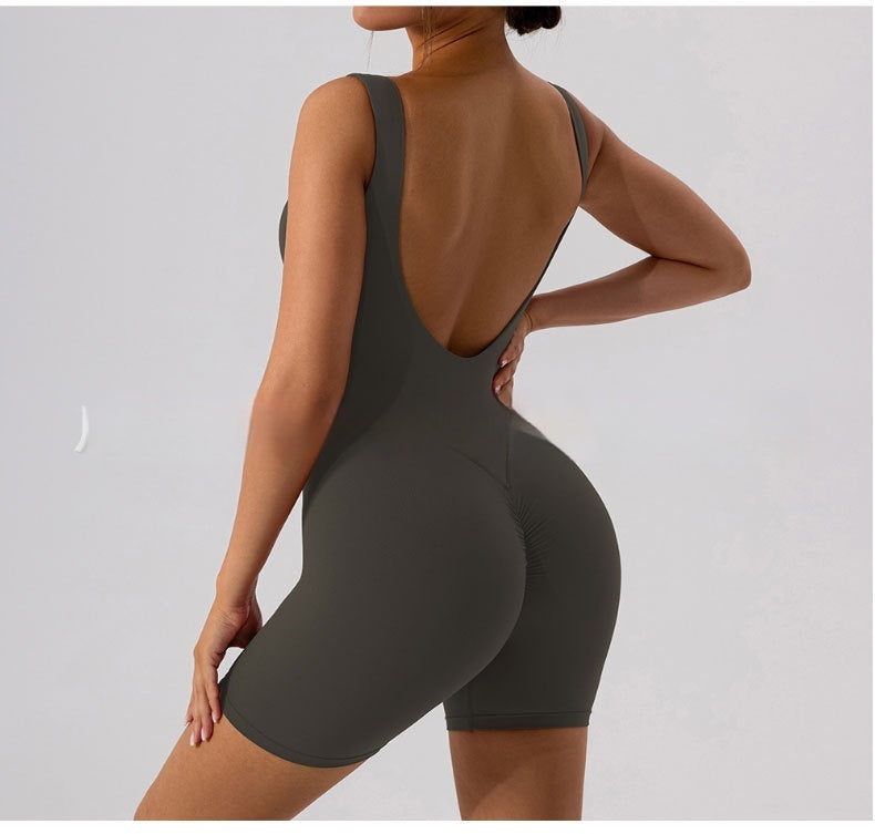 Nude Feel U-shaped Beauty Back Aerial Yoga Suit Peach Hip Pilates Jumpsuit For Women