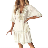 Summer V-neck European And American Style Dress Short-sleeve One-piece Dress For Women