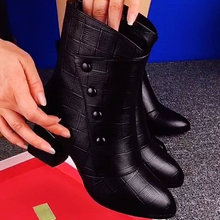 Women's Korean-style Embossed Double-breasted Martin Boots