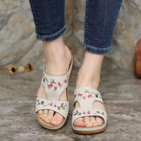 Wedge Heel Retro Stitched Embroidered Ethnic Style Women's Platform Slippers