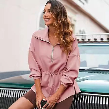 Women's Super Plus Size Sweatshirt Half Zipper Drawstring
