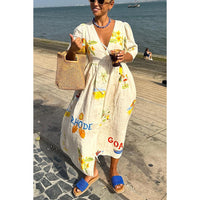 European And American Spring And Summer New Casual Five-point Puff Sleeve Dress INS Loose Vacation Dress For Women