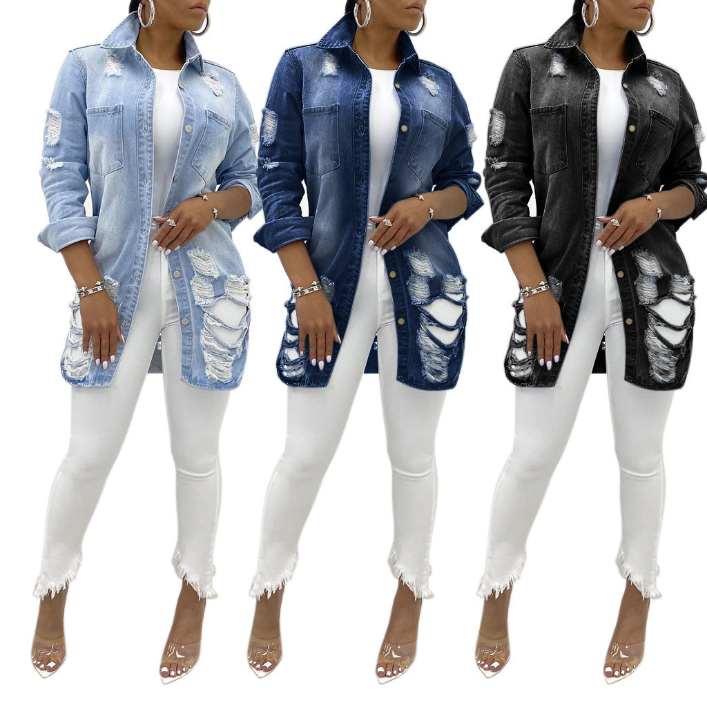 Cross-border Denim Jacket Ripped Sexy