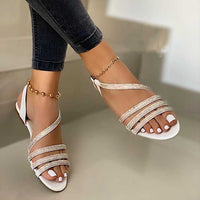 Low Top Round Toe Solid Color Empty Fish Mouth Flat Breathable Rhinestone Fashion Sandals