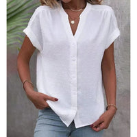 Solid Color Jacquard V-neck Buttons Women's Shirt